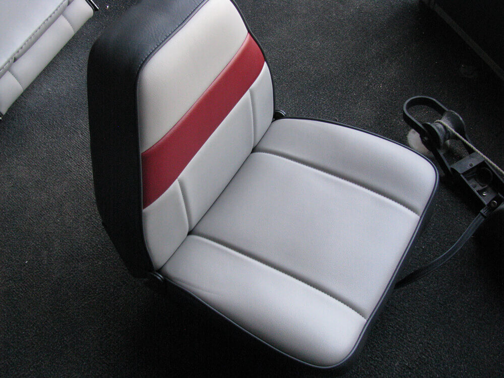 boat upholstery (1) Custom white and red vinyl boat bucket seat by Central Valley Upholstery