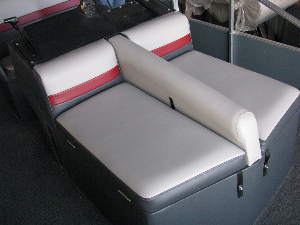 boat upholstery (10) Custom gray and red vinyl boat bench seat with storage compartment by Central Valley Upholstery
