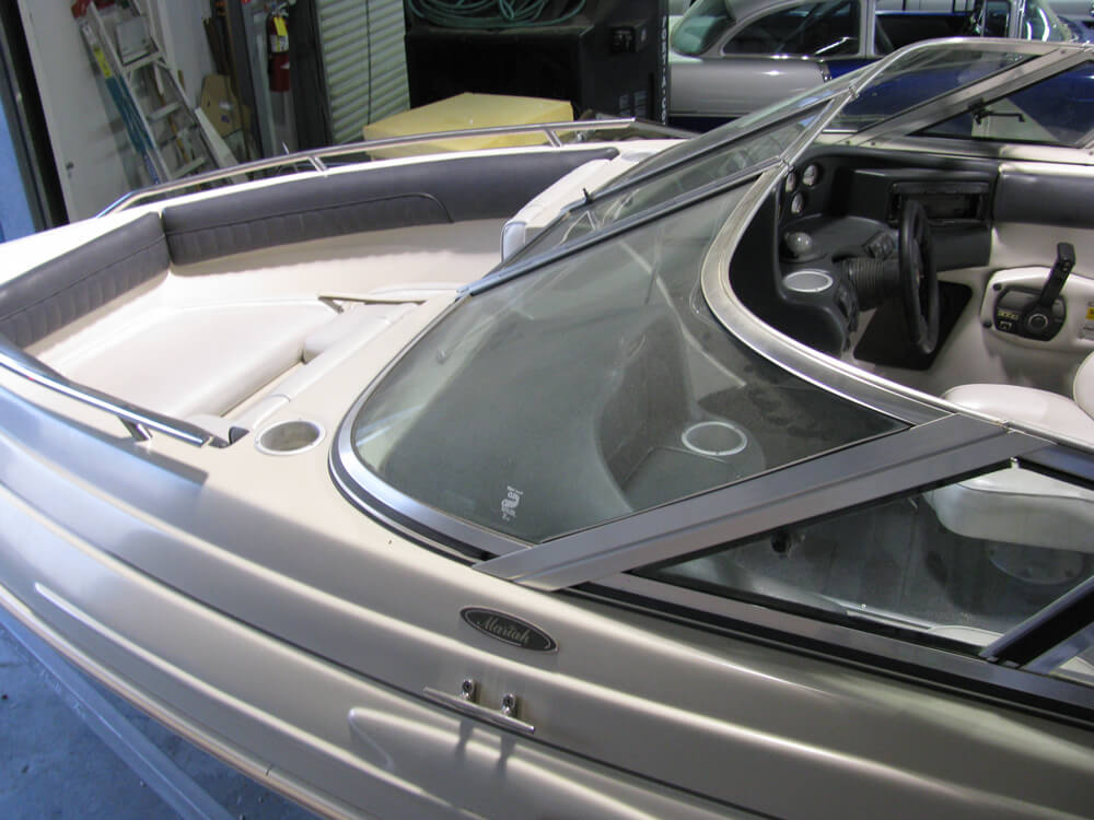 boat upholstery (13) Custom white vinyl bow seating in a Mariah boat by Central Valley Upholstery
