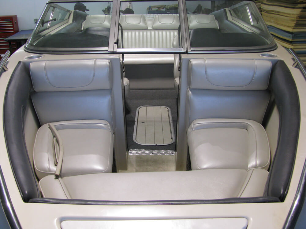boat upholstery (6) Custom gray vinyl boat interior seating with rear bench by Central Valley Upholstery